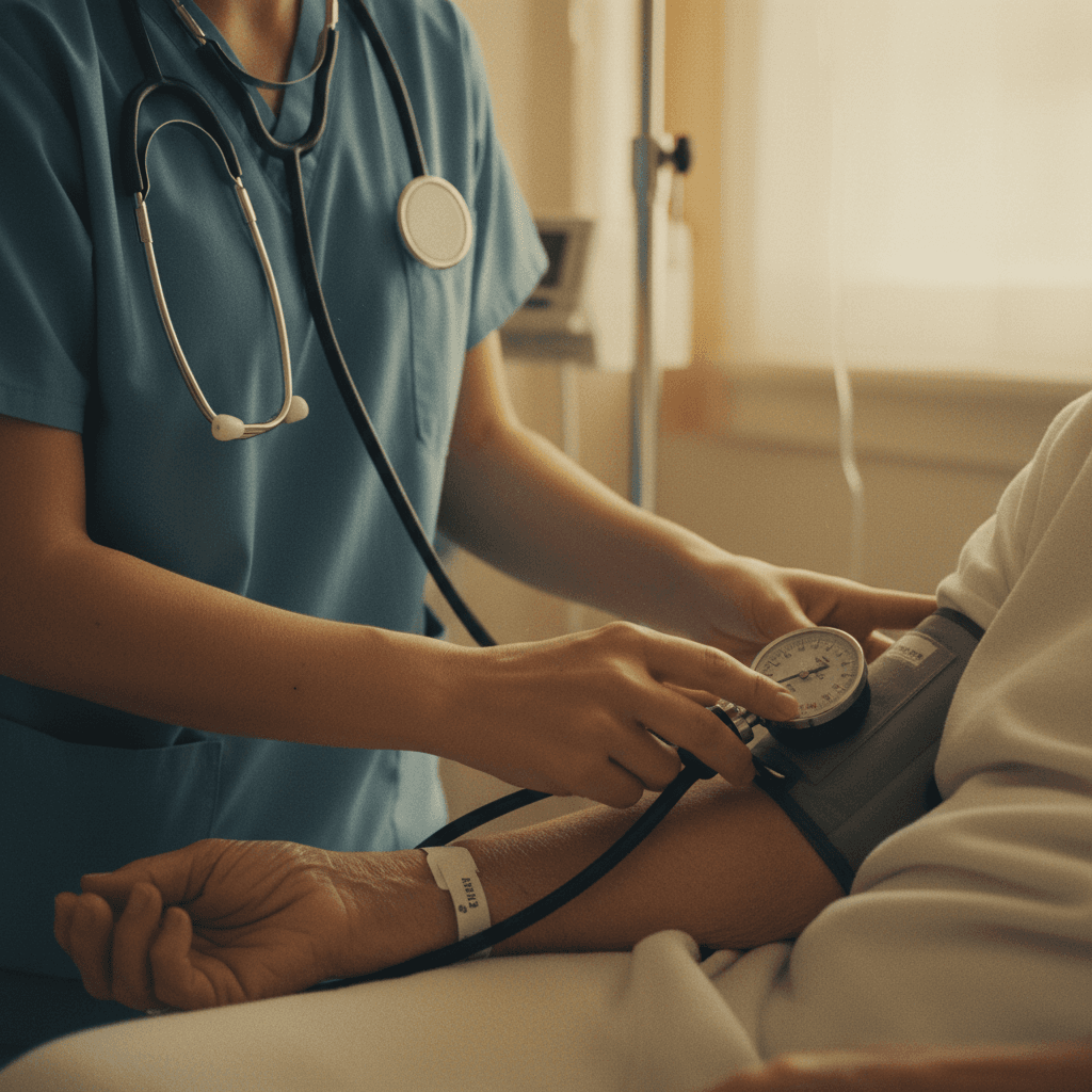 طالبة تمريض تقيس ضغط الدم