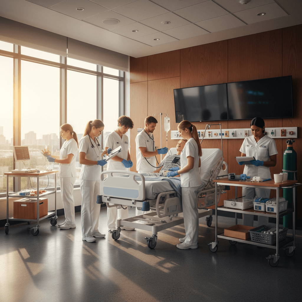 طالبات تمريض في مختبر عملي حديث