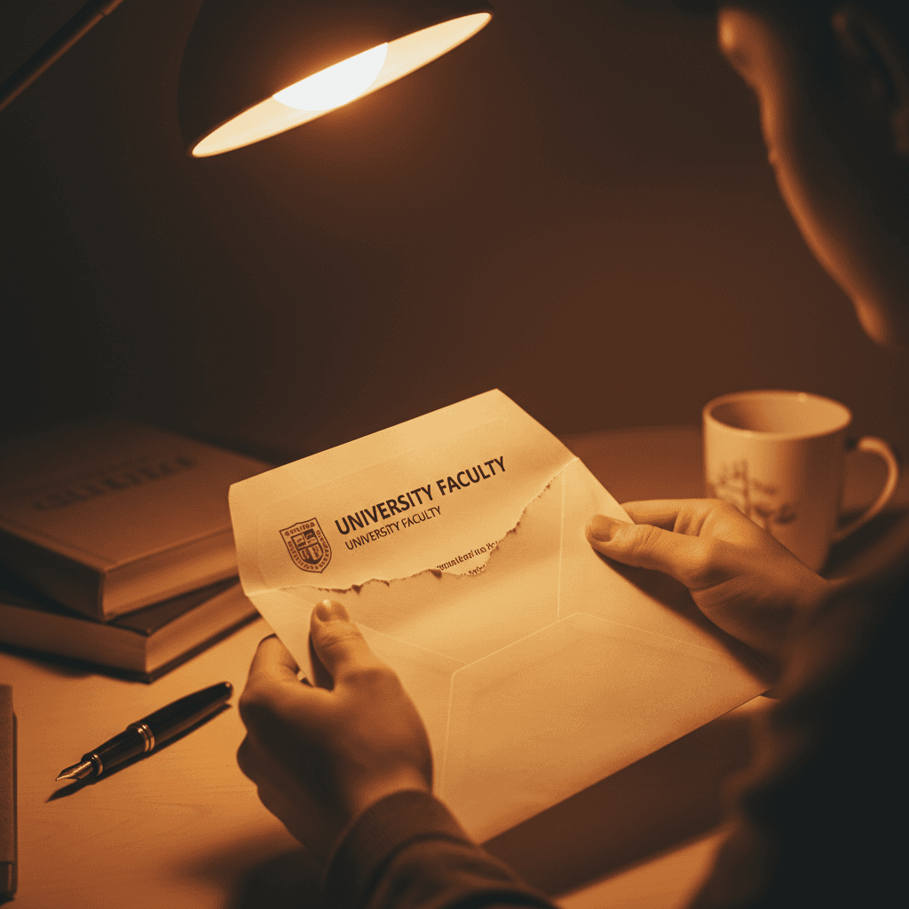 طالب يفتح خطاب القبول من الجامعة