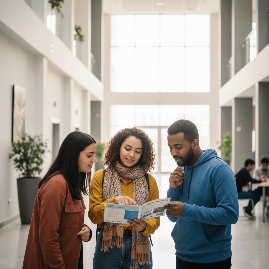 طلاب جامعيون يناقشون التخصصات المختلفة