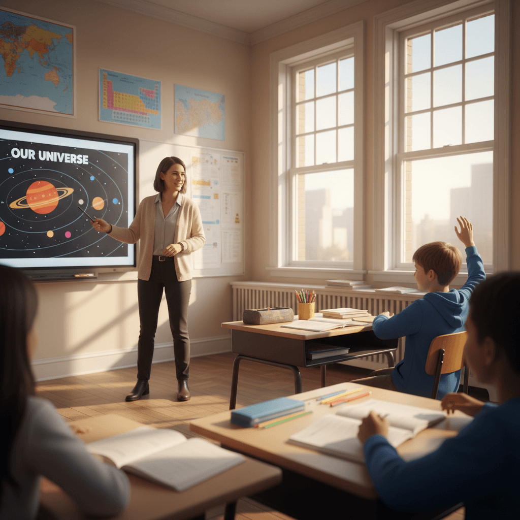 معلم يشرح درسًا للطلاب في الفصل الدراسي