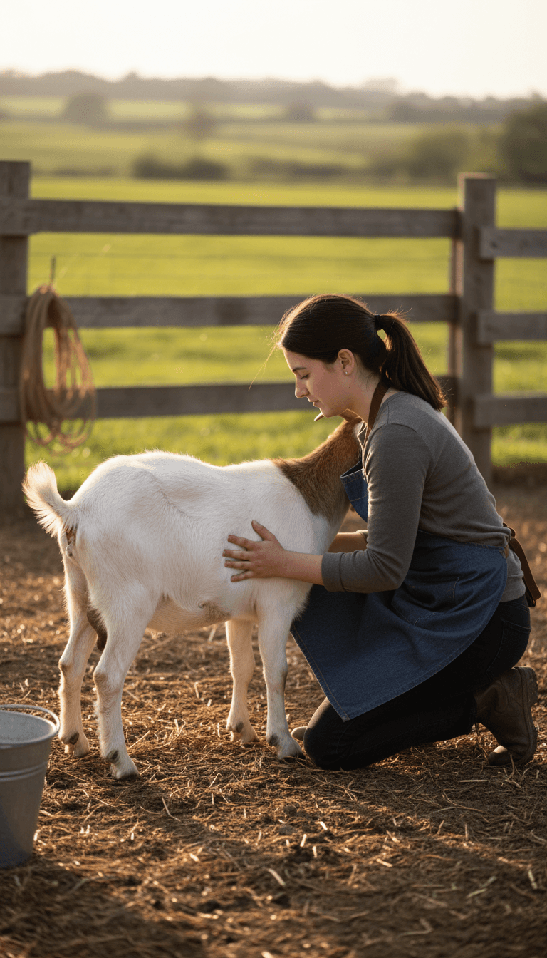طالب طب بيطري يفحص ماشية في مزرعة تعليمية