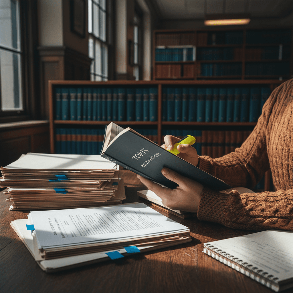 طالب حقوق يراجع المستندات القانونية