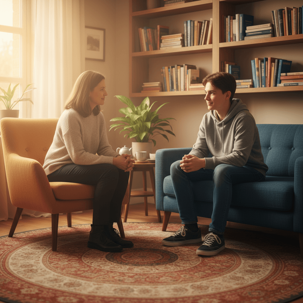 مستشار تربوي يجري جلسة استشارة مع طالب