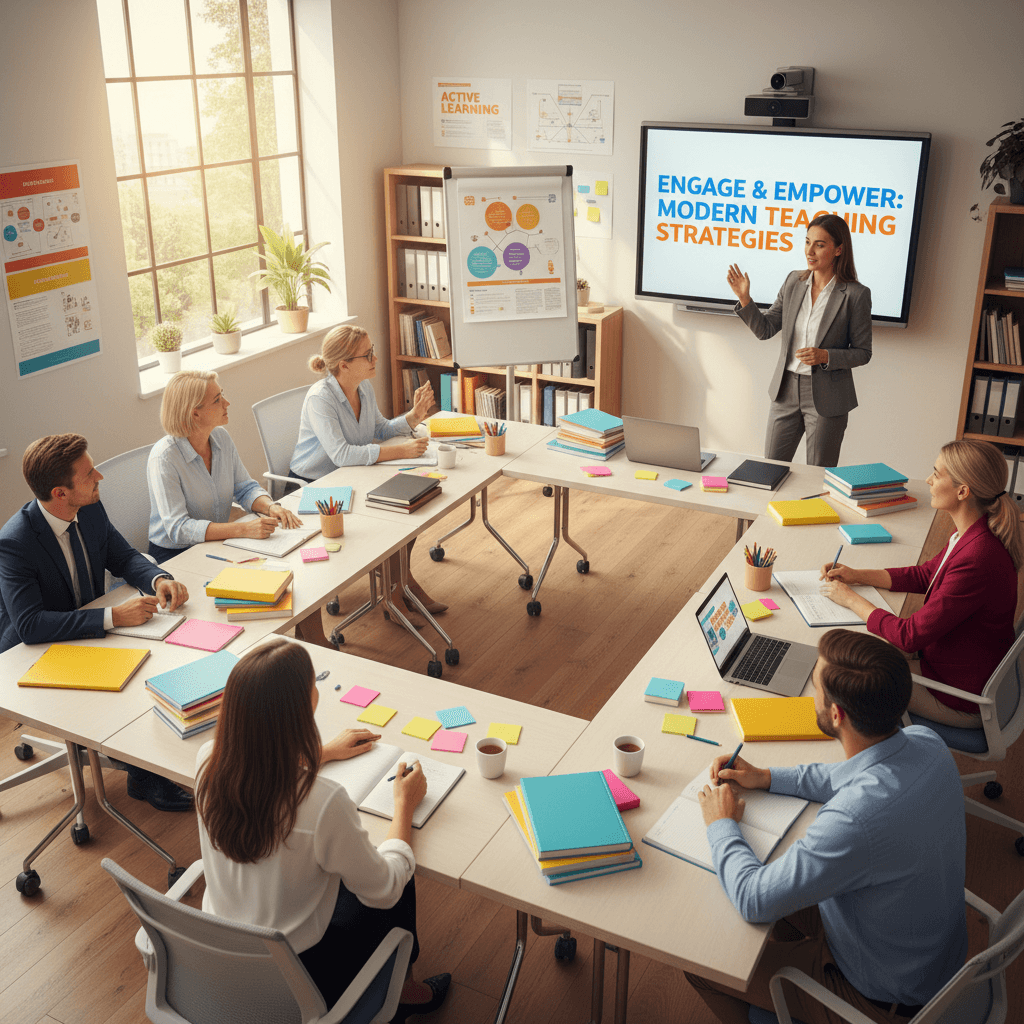 معلم تدريبي يقدم جلسة تطوير مهني للمعلمين