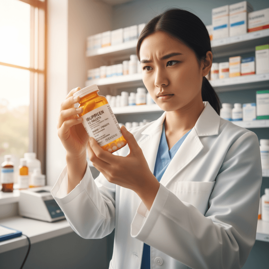 طالب صيدلة يفحص الأدوية بعناية في المختبر