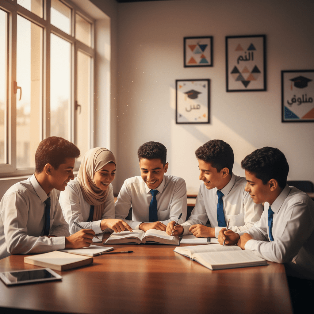 طلاب الثانوية العامة يدرسون معاً