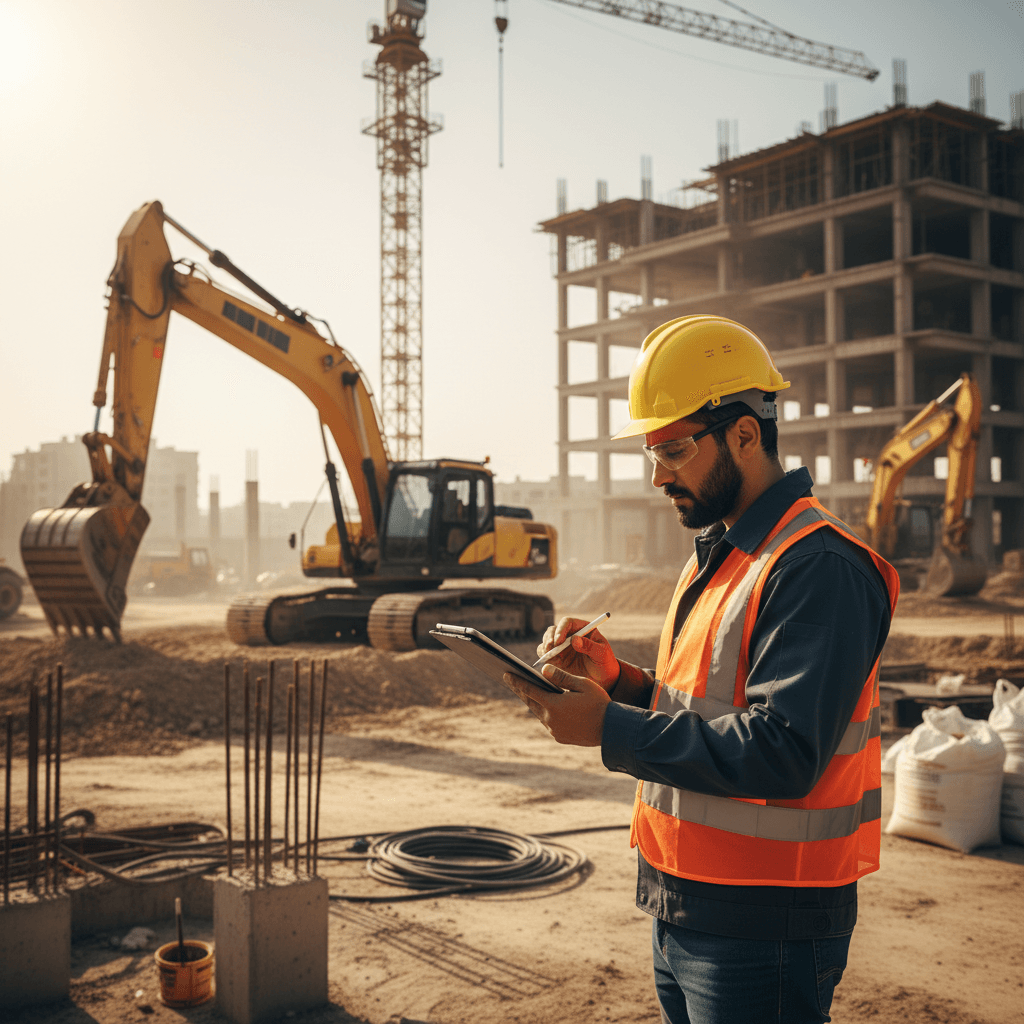 مهندس يعمل في موقع بناء