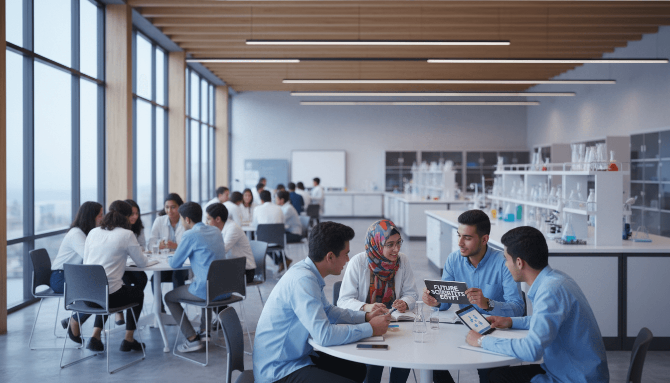 طلاب يدرسون العلوم في بيئة تعليمية حديثة